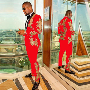 Mens Red Suit Tuxedo 2 Piece Slim Fit Suit Evening Party Wear