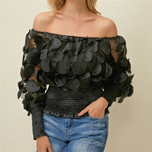 CARA Design Women's Fashion Stylish Round Patchwork Chiffon Blouse