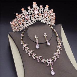 CM Women's Fashion Elegant Style Royal Queen Bridal Tiara Crown Earrings Necklace Jewelry Set - Divine Inspiration Styles