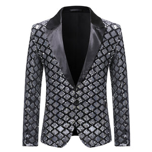 PARKLEES Men's Fashion Shiny Plaid Gold Silver Black Sequin Glitter Fancy Embellished Blazer Jacket - Divine Inspiration Styles
