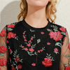 CARA Design Women's Fashion Stylish Embroidery Floral Sheer Mesh Design Chiffon Blouse