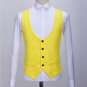 CGSUITS Men's Fashion Formal 3 Piece Yellow Canary & Black Tuxedo (Jacket + Vest + Pants) Suit Set