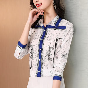 GLORIA Design Women's Fashion Premium Quality Luxury Style Geometric Print Blouse - Divine Inspiration Styles