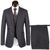 SZSUITS Men's Premium Quality (Jacket + Vest + Pants) 3 Piece Formal Wear Navy Blue & Gray Plaid Suit Set