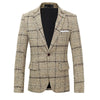 BRADLEY Men's Fashion Premium Quality Navy Blue Black Gray & Khaki Plaid Style Blazer Suit Jacket