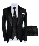 KENTON SUITS Men's Fashion Formal 3 Piece Tuxedo (Jacket + Vest + Pants) Black & Black Suit Set - Divine Inspiration Styles