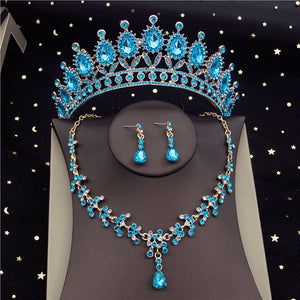 CM Women's Fashion Elegant Stylish Vintage Luxury Royal Queen Bridal Tiara Crown Earrings Necklace Jewelry Set - Divine Inspiration Styles