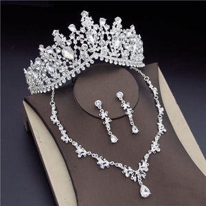 CM Women's Fashion Elegant Style Royal Queen Bridal Tiara Crown Earrings Necklace Jewelry Set - Divine Inspiration Styles