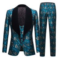 CGSUITS Men's Fashion Formal 3 Piece Teal Green Blue Black Tuxedo (Jacket + Vest + Pants) Suit Set - Divine Inspiration Styles