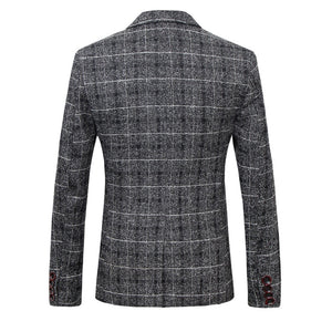 BRADLEY Men's Fashion Premium Quality Navy Blue Black Gray & Khaki Plaid Style Blazer Suit Jacket