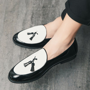 JKP Men's Fashion Tassel Design Leather Black & White Oxfords Dress Shoes - Divine Inspiration Styles