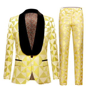 CGSUITS Men's Fashion Formal 2 Piece Golden Yellow & Black Tuxedo (Jacket + Pants) Suit Set - Divine Inspiration Styles