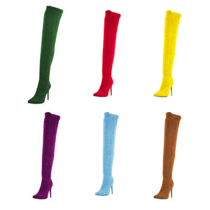 TAMANNA Women's Elegant Fine Fashion Elastic Velvet Thigh High Dress Boots - Divine Inspiration Styles