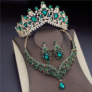 CM Women's Fashion Elegant Style Royal Queen Bridal Tiara Crown Earrings Necklace Jewelry Set - Divine Inspiration Styles
