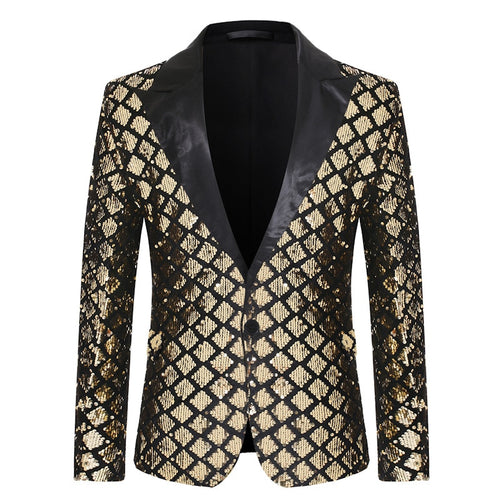 PARKLEES Men's Fashion Shiny Plaid Gold Silver Black Sequin Glitter Fancy Embellished Blazer Jacket - Divine Inspiration Styles