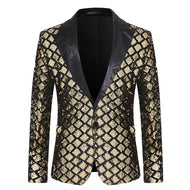 PARKLEES Men's Fashion Shiny Plaid Gold Silver Black Sequin Glitter Fancy Embellished Blazer Jacket - Divine Inspiration Styles