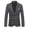 BRADLEY Men's Fashion Premium Quality Navy Blue Black Gray & Khaki Plaid Style Blazer Suit Jacket