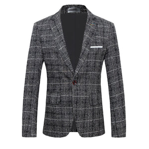 BRADLEY Men's Fashion Premium Quality Navy Blue Black Gray & Khaki Plaid Style Blazer Suit Jacket