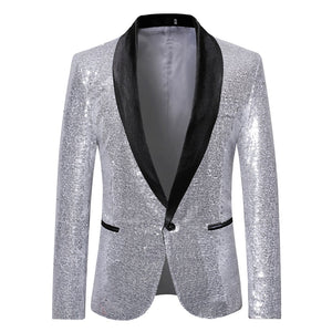 PARKLEES Men's Fashion Shiny Gold Sequin Glitter Fancy Embellished Blazer Jacket - Divine Inspiration Styles
