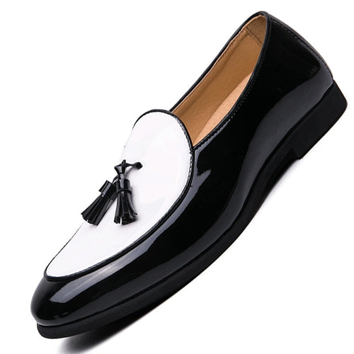 JKP Men's Fashion Tassel Design Leather Black & White Oxfords Dress Shoes - Divine Inspiration Styles