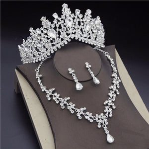 CM Women's Fashion Elegant Style Royal Queen Bridal Tiara Crown Earrings Necklace Jewelry Set - Divine Inspiration Styles