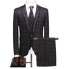SZSUITS Men's Premium Quality (Jacket + Vest + Pants) 3 Piece Formal Wear Navy Blue & Gray Plaid Suit Set