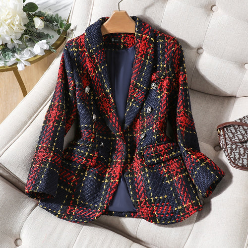 CAROLINE Design Collection Women's Elegant Stylish Fashion Office Professional Woven Plaid Blazer Jacket - Divine Inspiration Styles