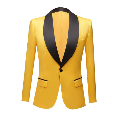 CGSUITS Men's Fashion Luxury Style Jacquard Golden Yellow & Black Tuxedo Blazer Suit Jacket - Divine Inspiration Styles