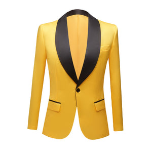 CGSUITS Men's Fashion Luxury Style Jacquard Golden Yellow & Black Tuxedo Blazer Suit Jacket