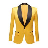 CGSUITS Men's Fashion Luxury Style Jacquard Golden Yellow & Black Tuxedo Blazer Suit Jacket - Divine Inspiration Styles