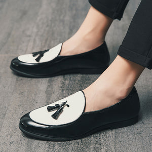 JKP Men's Fashion Tassel Design Leather Black & White Oxfords Dress Shoes - Divine Inspiration Styles