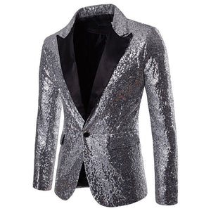 PARKLEES Men's Fashion Premium Quality Shiny Black Gold Silver Sequin Glitter Fancy Embellished Blazer Jacket - Divine Inspiration Styles
