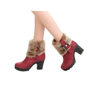 HADARA Design Women's Fashion Plush Fur Ankle Boot Shoes - Divine Inspiration Styles