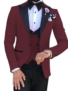 HARLEY SUITS Men's Fashion Formal 3 Piece Tuxedo (Jacket + Pants + Vest) Suit Set for Weddings Proms Cocktails & Special Events