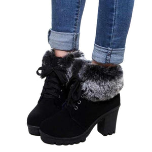 HARTFORD Design Women's Fashion Black Lace-Up Riding Boots Stylish Plush Fur Winter Boots - Divine Inspiration Styles