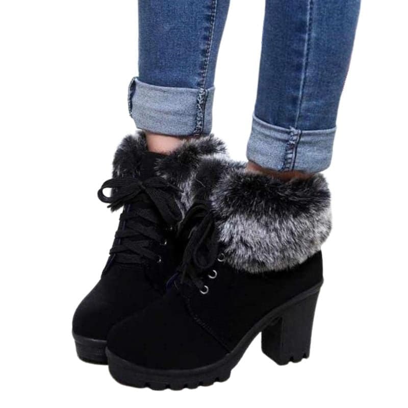 HARTFORD Design Women's Fashion Lace-Up Riding Boots Stylish Plush Fur Winter Boots - Divine Inspiration Styles