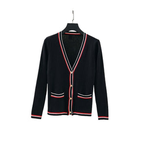 HBT Women's Elegant Fashion Bold Stripes Knitted Cardigan Sweater Jacket - Divine Inspiration Styles