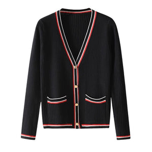 HBT Women's Elegant Fashion Bold Stripes Knitted Cardigan Sweater Jacket - Divine Inspiration Styles