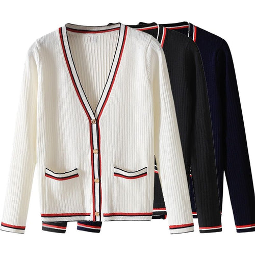 HBT Women's Elegant Fashion Bold Stripes Knitted Cardigan Sweater Jacket - Divine Inspiration Styles