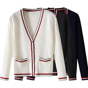 HBT Women's Elegant Fashion Bold Stripes Knitted Cardigan Sweater Jacket - Divine Inspiration Styles