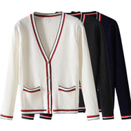 HBT Women's Elegant Fashion Bold Stripes Knitted Cardigan Sweater Jacket - Divine Inspiration Styles