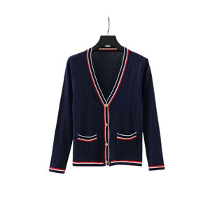 HBT Women's Elegant Fashion Bold Stripes Knitted Cardigan Sweater Jacket - Divine Inspiration Styles
