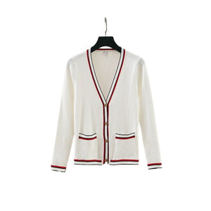 HBT Women's Elegant Fashion Bold Stripes Knitted Cardigan Sweater Jacket - Divine Inspiration Styles