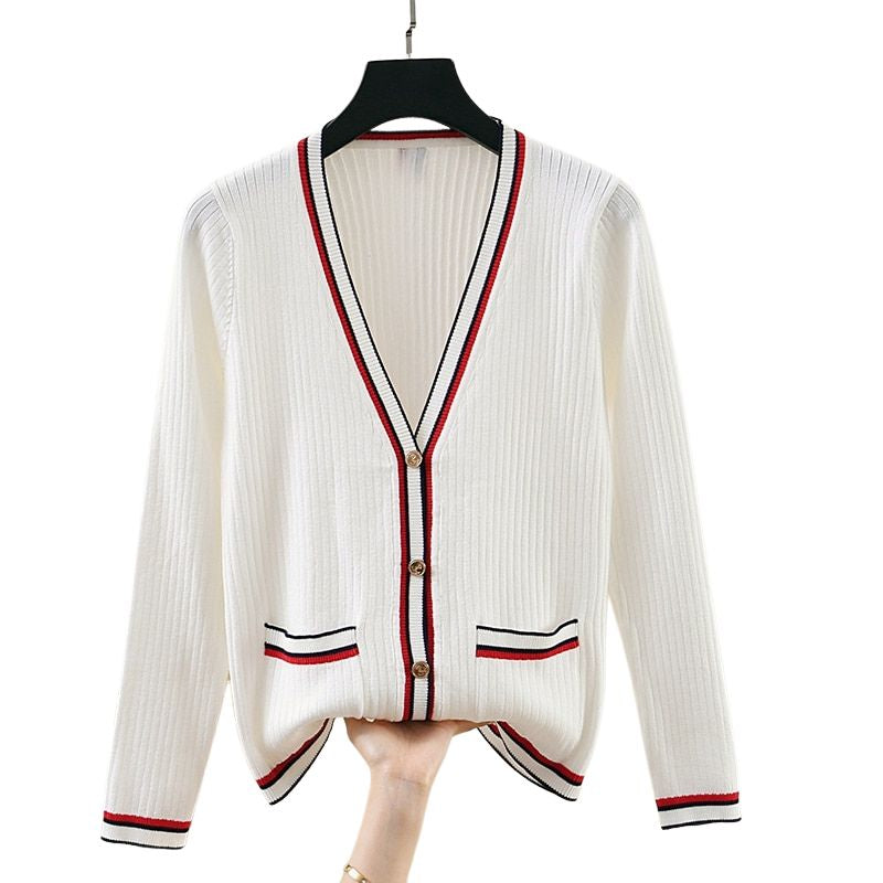HBT Women's Elegant Fashion Bold Stripes Knitted Cardigan Sweater Jacket - Divine Inspiration Styles