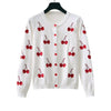 HBT Women's Elegant Fashion Red Cherry Knitted Cardigan Sweater Jacket - Divine Inspiration Styles