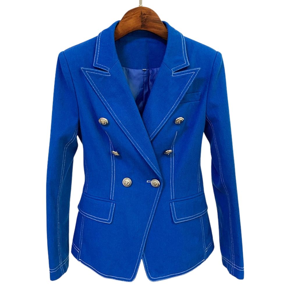 HIGHSTREET Women's Elegant Stylish Fashion Denim Design Office Business Casual Professional Style Blazer Jacket - Divine Inspiration Styles