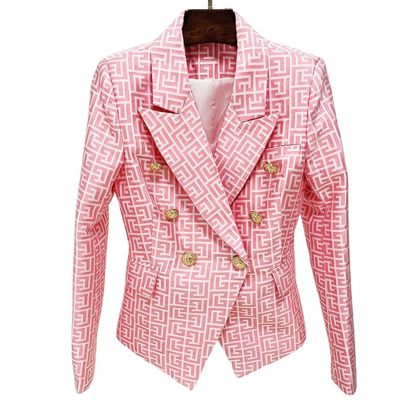 HIGHSTREET Women's Elegant Stylish Fashion Geometric Design Office Business Casual Professional Style Pink Blazer Jacket - Divine Inspiration Styles