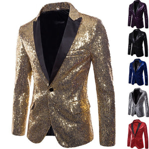 PARKLEES Men's Fashion Shiny Gold Sequin Glitter Fancy Embellished Long Tuxedo Blazer Jacket - Divine Inspiration Styles