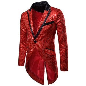 PARKLEES Men's Fashion Shiny Gold Sequin Glitter Fancy Embellished Long Tuxedo Blazer Jacket - Divine Inspiration Styles