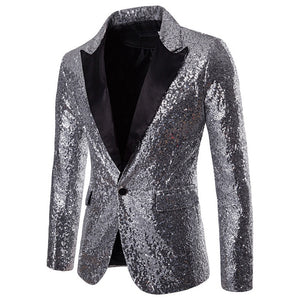 PARKLEES Men's Fashion Shiny Gold Sequin Glitter Fancy Embellished Long Tuxedo Blazer Jacket - Divine Inspiration Styles